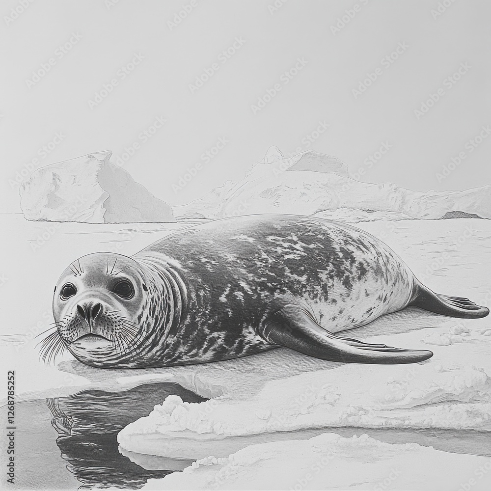 Poster seal resting on ice floe in a tranquil polar landscape during the calm hours of the day