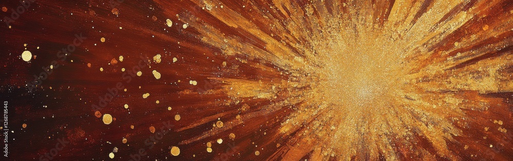 Poster radiating gold and amber sparkles create a dynamic visual experience in this stunning artwork