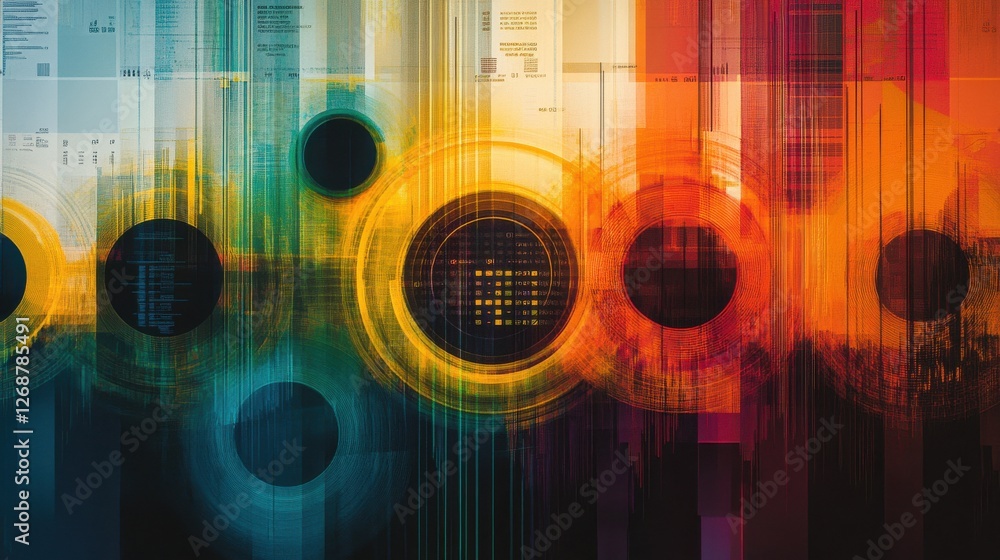 Fototapete polished composition illustrating financial data and trends in a vibrant color spectrum with circula