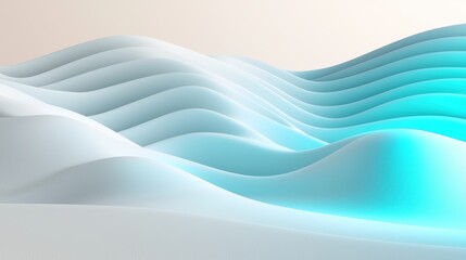Fototapeta premium Abstract wavy forms, light blue accents, digital landscape, 3D rendering
