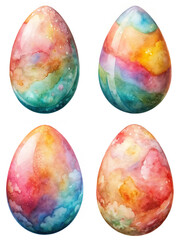 Colorful watercolor eggs, vibrant patterns, artistic design, spring decoration, Easter celebration, festive art pieces.