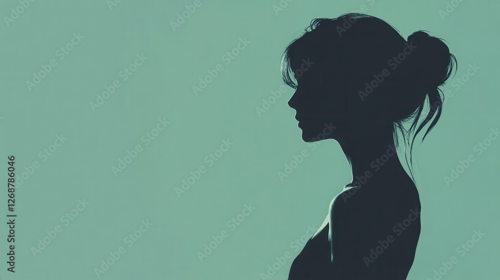 Poster profile silhouette against a muted teal background capturing tranquility and elegance in a serene mo