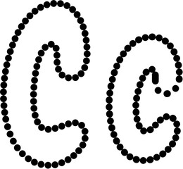 Vector of uppercase and lowercase letter C in dashed line style. Ideal for kids tracing worksheets, coloring pages, and educational materials.