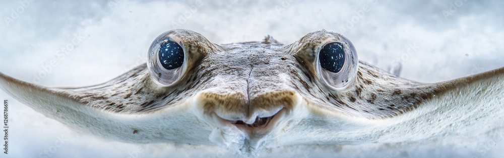 Aufkleber Close-up view of a stingray showcasing its unique facial features in a tranquil underwater setting