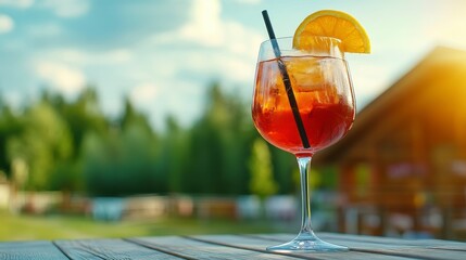 Aperol Spritz Cocktail on Rustic Table Outdoors