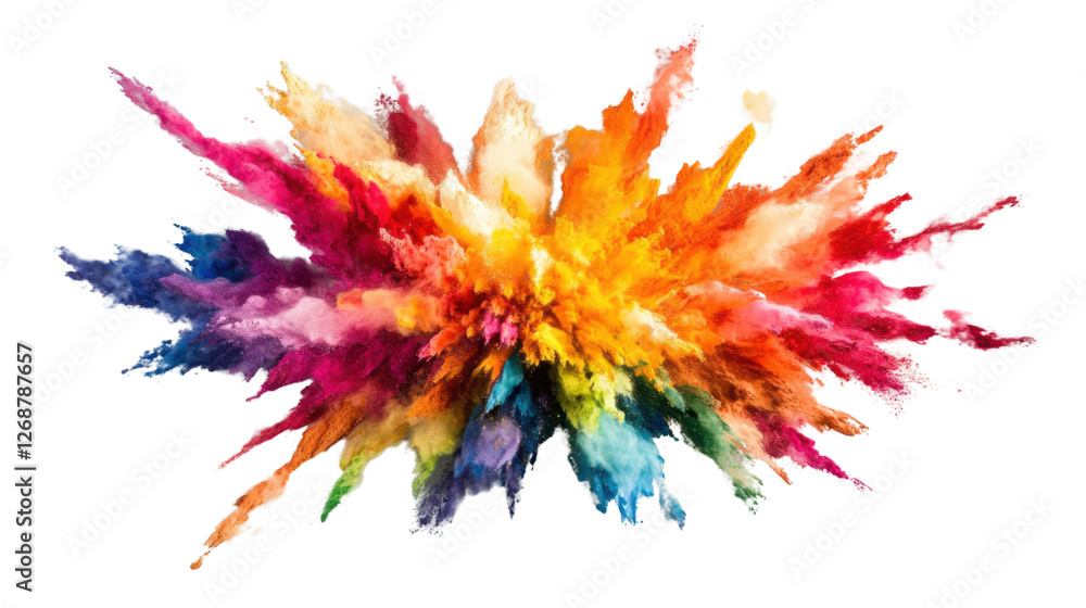 Poster colorful powder exploding on transparent background creating a vibrant spectrum