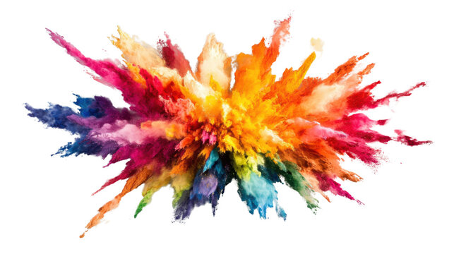 Colorful powder exploding on transparent background creating a vibrant spectrum