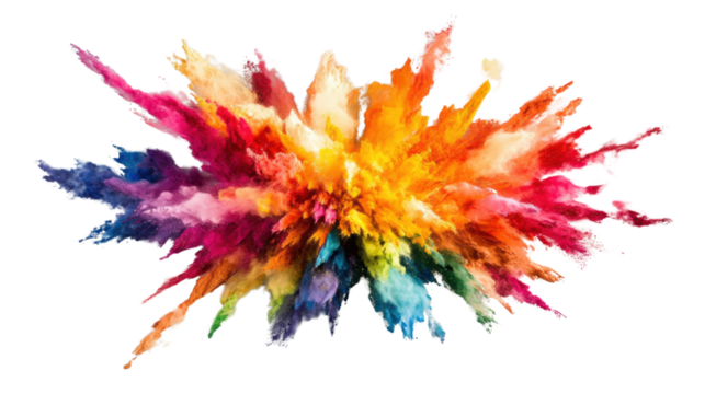 Colorful powder exploding on transparent background creating a vibrant spectrum
