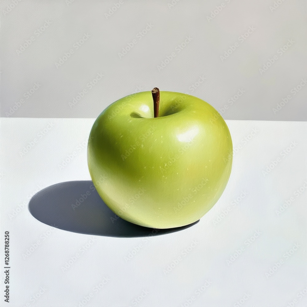 Aufkleber fresh green apple with glossy finish resting on a light surface casting a soft shadow