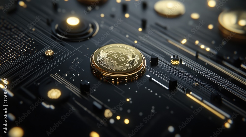 Poster dynamic display of cryptocurrency symbols on a digital interface showcasing financial technology evo