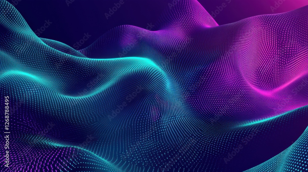 Poster dynamic turquoise and purple fluid shapes create an energetic atmosphere in a digital landscape
