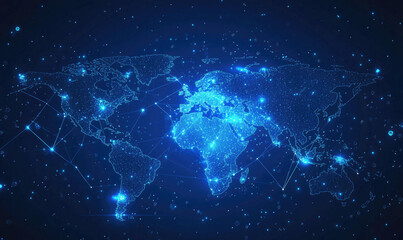 Fototapeta premium Global Network Connections Illuminated World Map Digital Data Visualization