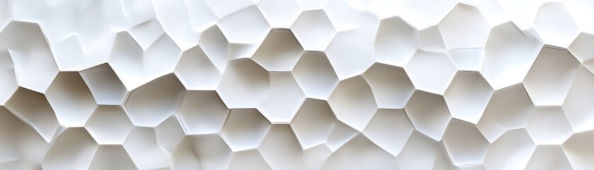 Fototapeta premium A close-up view of a modern, abstract hexagonal pattern in white. The geometric design showcases depth and texture, perfect for backgrounds, wallpapers, or creative projects.