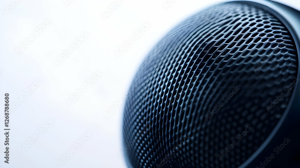 Poster close-up of a microphone mesh, capturing sound with clarity and precision.