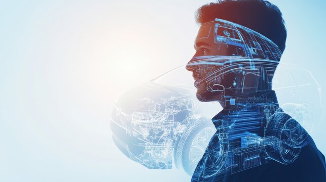 Digital transformation in automotive technology with innovative design concept illustrating man and car integration for future mobility solutions - Powered by Adobe