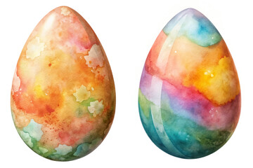 Colorful watercolor eggs, vibrant spring hues, artistic design, festive decoration, Easter theme, creative illustration.