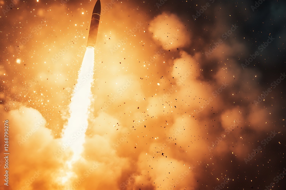 Poster rocket launch into space. isolated on white background
