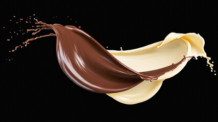 Milk, chocolate, milk tea, coffee, cheese, food, pattern, shape, vortex, splash, dance, cool, creative, advertising