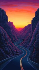Fototapeta premium A winding road through a canyon at sunset provides adventure
