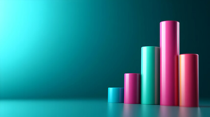 Colorful cylindrical graphs representing data growth and analysis in a modern business.