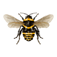 bee isolated sweet, cute, vintage, hand drawn on transparent background.