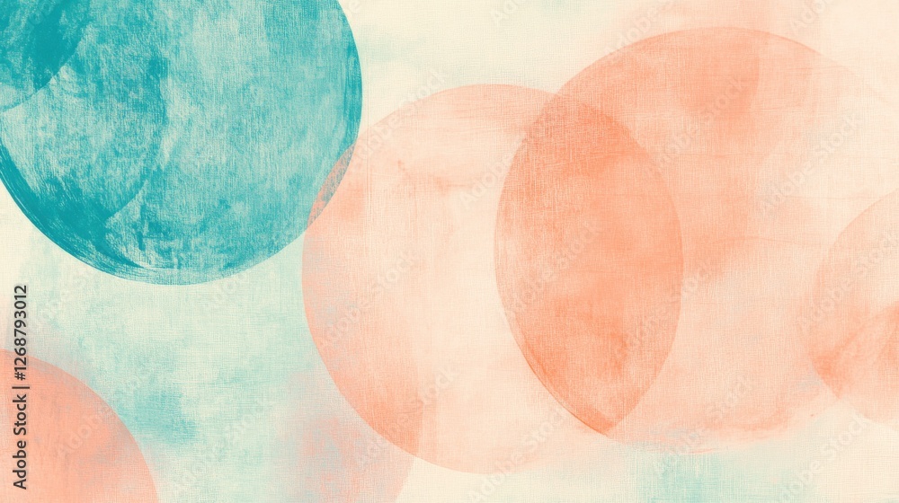 Poster Soft overlapping circles in pastel peach and turquoise create a serene backdrop for artistic expression