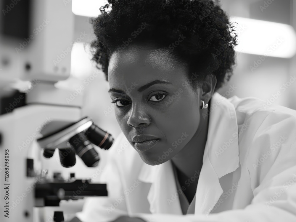 Aufkleber scientist examines samples using a microscope in a modern laboratory setting during an afternoon res