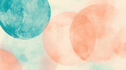 Fototapeta premium Soft overlapping circles in pastel peach and turquoise create a serene backdrop for artistic expression