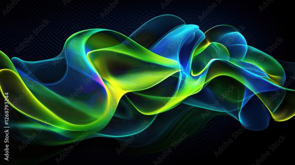 Poster Vivid lime abstract forms create dynamic neon-inspired waves and fluid patterns in a striking visual display