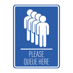 Isolated label sign please queue, people line, check-in, waiting enter, team work, group of man