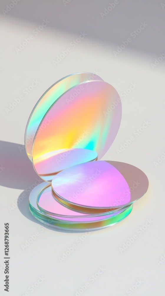 Aufkleber reflective layers of holographic stickers create a captivating interplay of colors against a soft ba