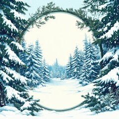 Obraz premium Snowy forest landscape with towering pine trees under a gentle snowfall creating a winter wonderland experience