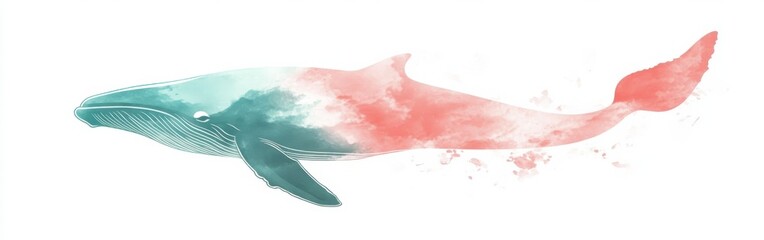 Elegant silhouette of a whale diving depicted in pencil, illustrating grace and beauty in ocean life during twilight