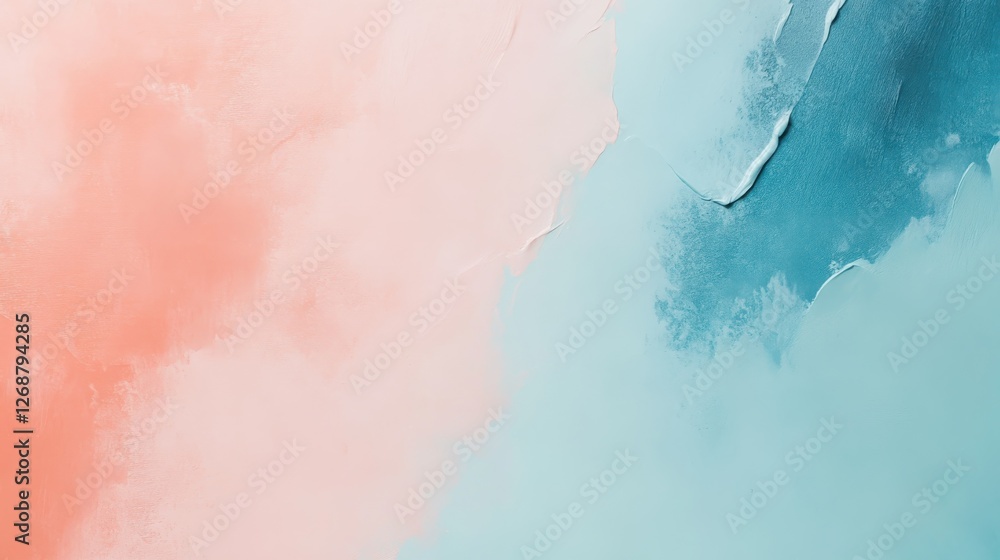 Poster elegant blend of pastel coral and teal textures creating a captivating wall design with a soothing a