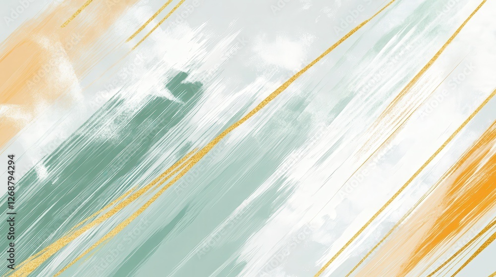 Poster Elegant pencil strokes design in muted mint with gentle touches of color creating a soothing visual experience