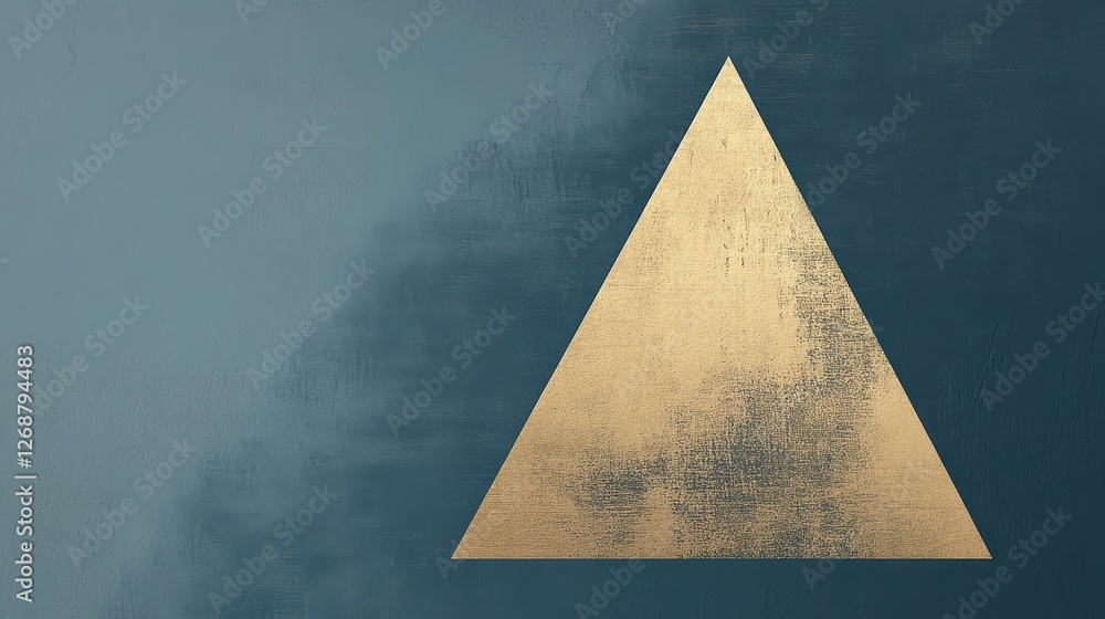 Poster minimalist artwork featuring a golden triangle on a textured dark background