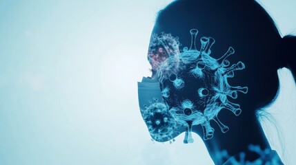 Medical technology and healthcare innovation: silhouette of a woman with a virus overlay in a digital art concept for pandemic and virus protection.
