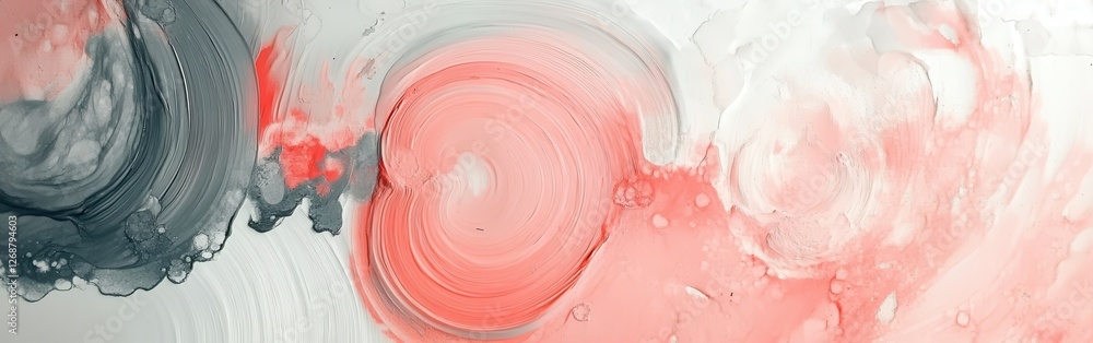 Aufkleber Elegant circular brushstrokes in coral and gray create a soothing visual experience in a modern art setting