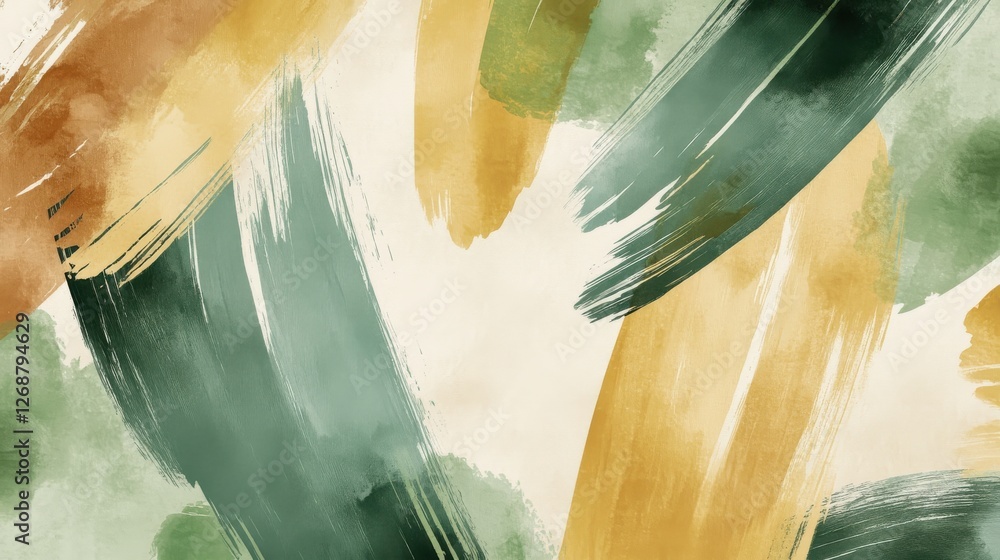 Poster earthy green and ochre watercolor strokes create a harmonious abstract background for creative proje
