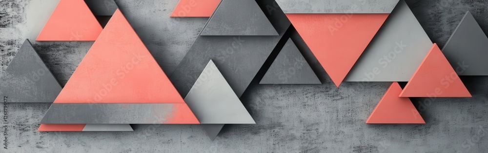 Poster elegant coral and gray triangles arranged with symmetry for a modern decorative look in interior des