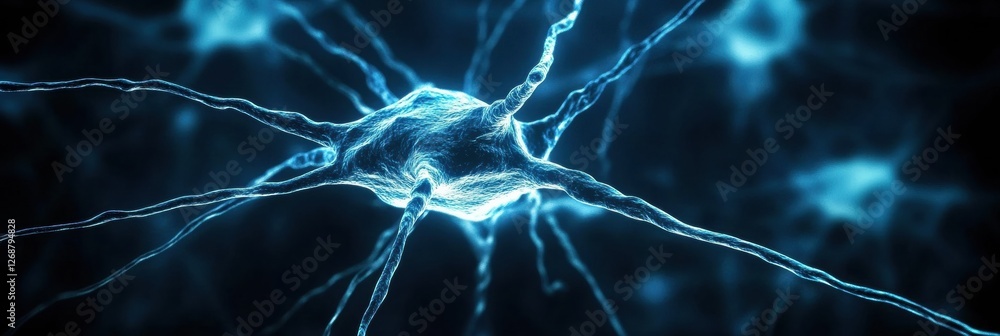 Fototapete Exploring the intricate structure of neurons illuminated with blue tones in a dark background showcasing neural connections. Generative AI