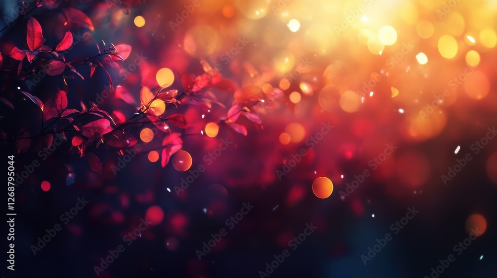 Poster bright and vibrant bokeh lights create a dreamy atmosphere with shades of red and gold among softly 