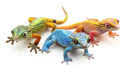 Naklejka premium Colorful Geckos Isolated on White Background for Stock Photography