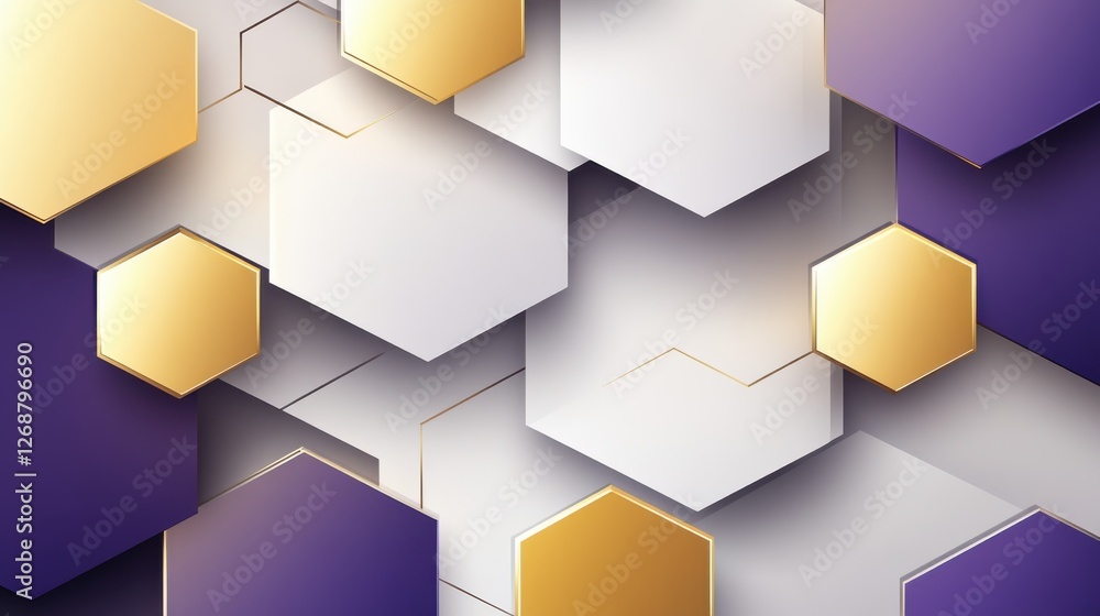 Poster exploration of geometric shapes in an abstract background featuring purple and gold tones with layer