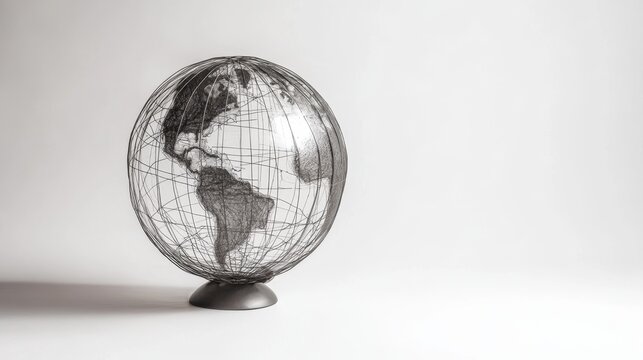 Isolated Globe with Network Lines on a Simple Background
