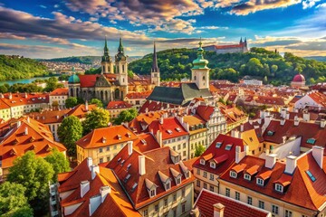 Aerial View of Prague's Historic Center & Petrin Hill, Czech Republic - Panoramic Cityscape