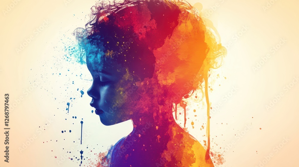 Poster child glowing with vibrant colors against a soft background during a creative exploration of emotion