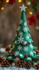 Felt Christmas tree with snowflakes and pinecones, festive, felt