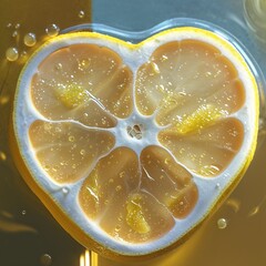 A Zest for Love: A Heart-Shaped Lemon Slice, Revealing its Juicy Interior and Vibrant Yellow Hue, a Symbol of Sweet and Sour Affection.
