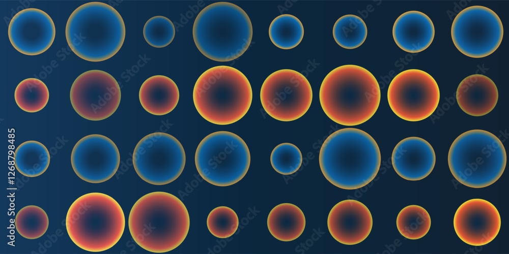 Poster vibrant abstract pattern featuring colorful glowing bubbles of various sizes and with a gradient eff